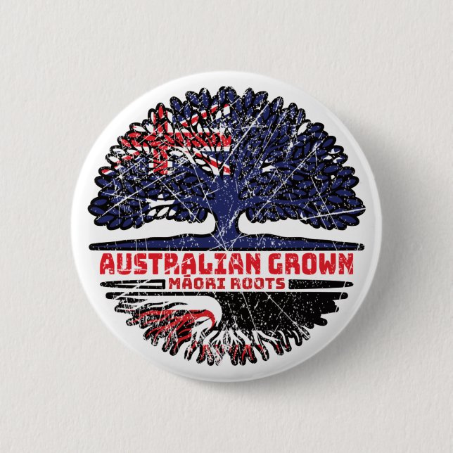 Maori Australian Australia Tree Roots Flag Button (Front)