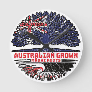 Maori Australian Australia Tree Roots Flag Round Clock