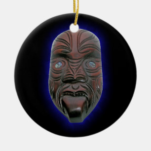 Maori Carved Mask Ceramic Ornament