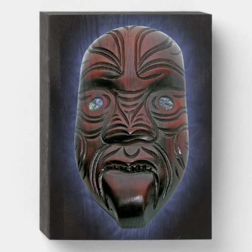 Maori Carved Mask Wooden Box Sign