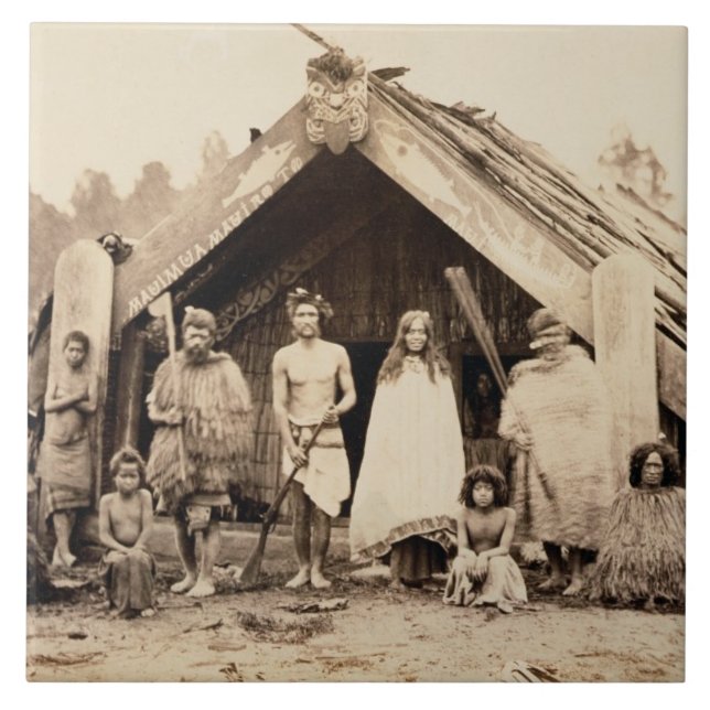 Maori Family, New Zealand, c.1880s (albumen print) Ceramic Tile (Front)