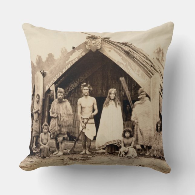 Maori Family, New Zealand, c.1880s (albumen print) Throw Pillow (Front)