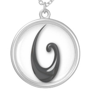 Maori-Fish Hook-obsidian Silver Plated Necklace