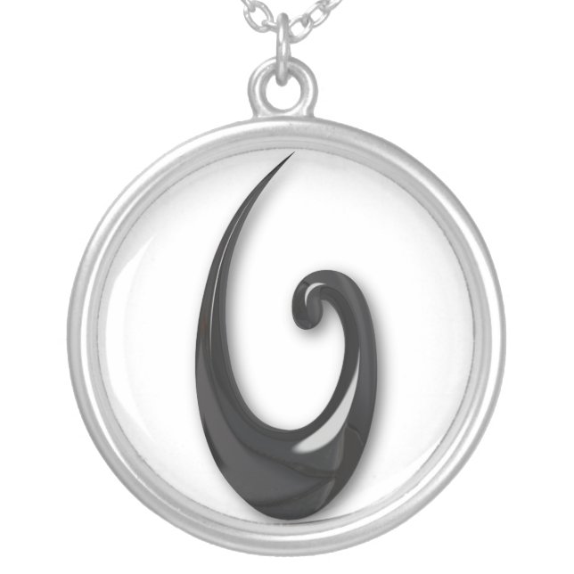 Maori-Fish Hook-obsidian Silver Plated Necklace (Front)
