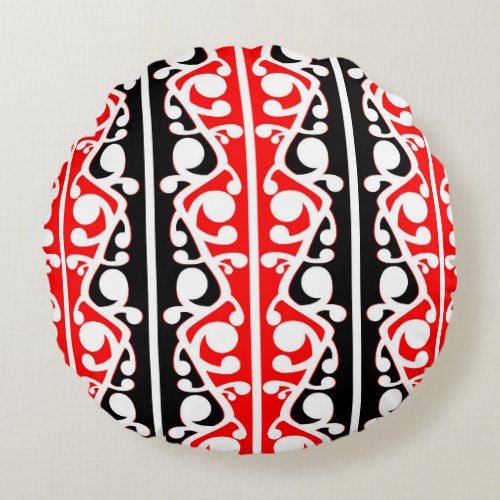 Maori Kowhaiwhai Traditional Pattern Round Pillow