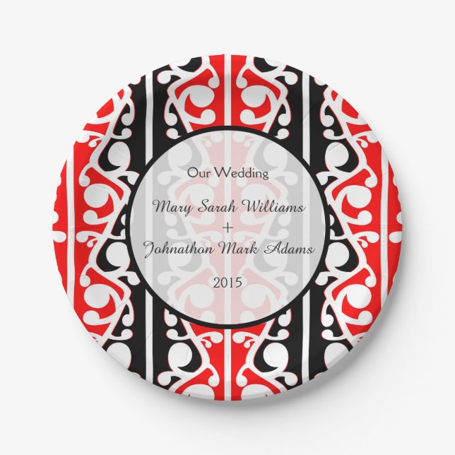 Maori Kowhaiwhai Wedding Keepsake Paper Plates (Front)