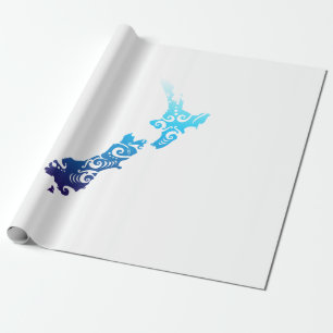 Maori New Zealand Map Tribal Tattoo Gift Idea Wrapping Paper