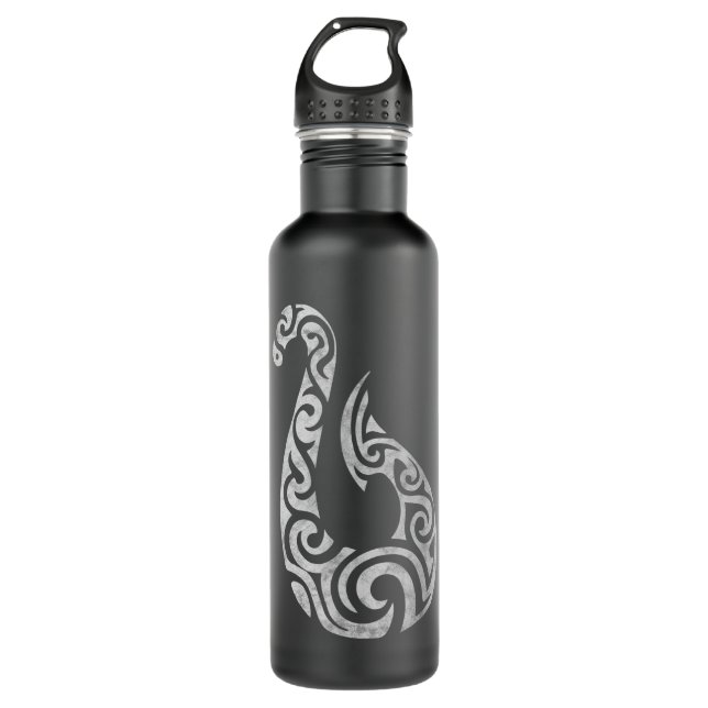 Maori New Zealand Polynesian Fish Hook Charm Gift  Stainless Steel Water Bottle (Front)