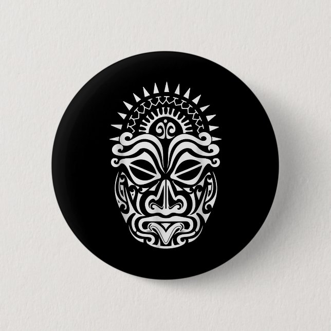 Maori Polynesian Tattoo Haka Dance Face Mask Head  Button (Front)