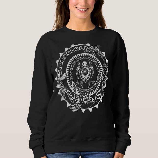 Maori Polynesian Tattoo Orca Dolphin Turtle Scuba  Sweatshirt (Front)