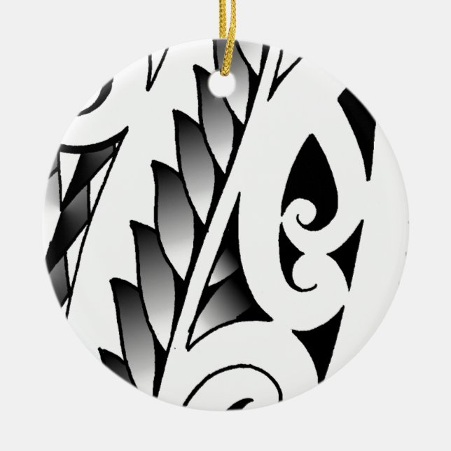 Maori silverfern tattoo pattern with fern leafs ceramic ornament (Front)