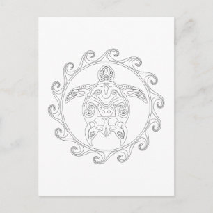 Maori Sun Tribal Turtle Adult Coloring Postcard