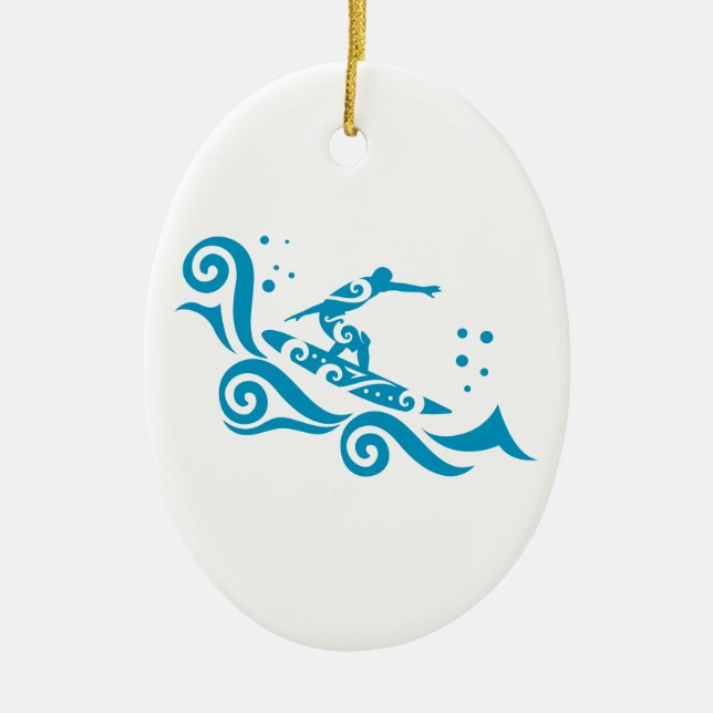 Maori Surfer With Waves Gift Idea Ceramic Ornament (Front)