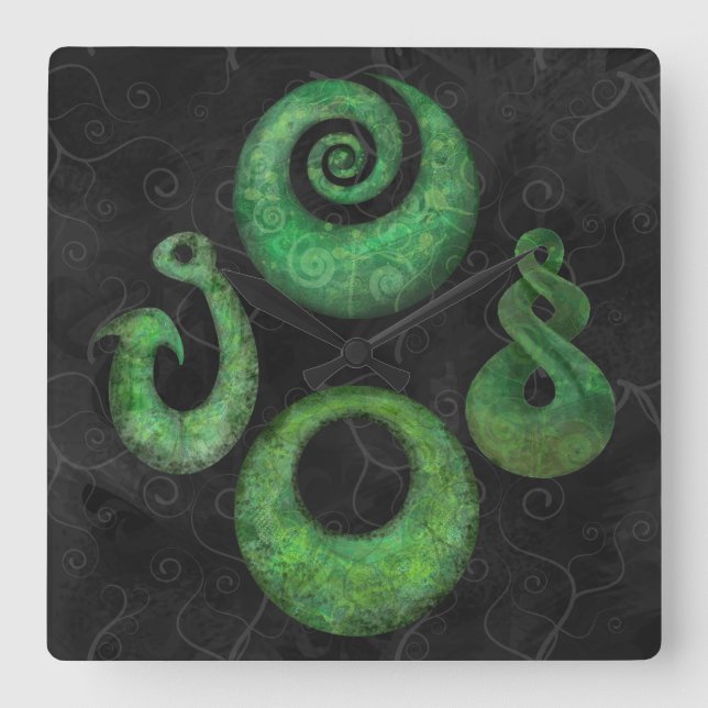 Maori symbols square wall clock (Front)