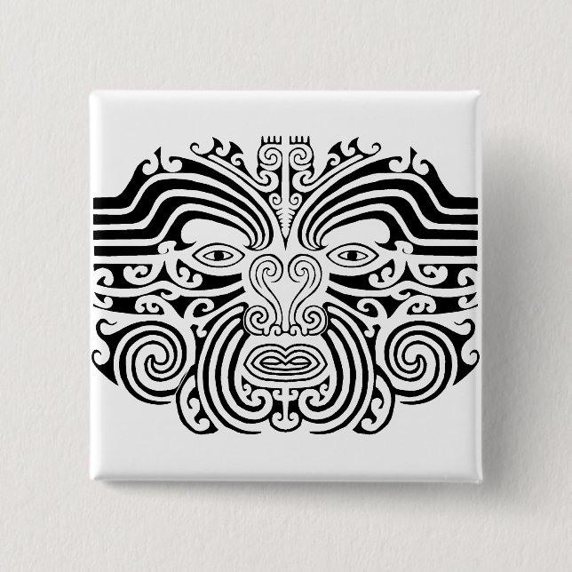Maori Tattoo - Black and White Pinback Button (Front)