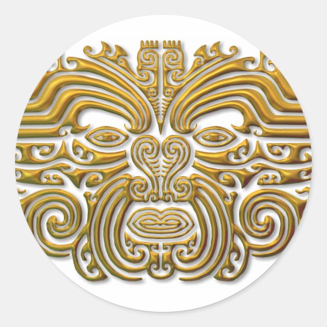 Maori Tattoo - Gold Classic Round Sticker (Front)
