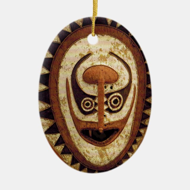 Maori Tribal Ritual Mask Ceramic Ornament (Front)