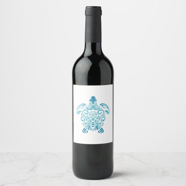 Maori Turtle Honu Art Tribal Tattoo Gift Idea Wine Label (Front)