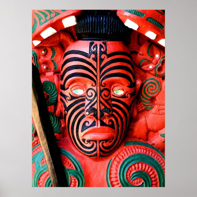 Maori Warrior Carving, New Zealand Poster (Front)
