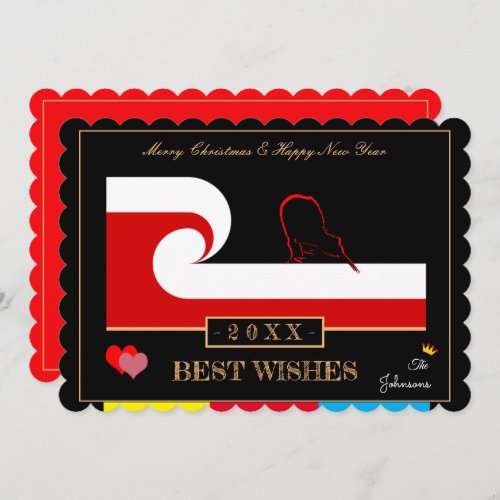 Maori Wave  Zealand Flag Happy New Year Wishes Holiday Card