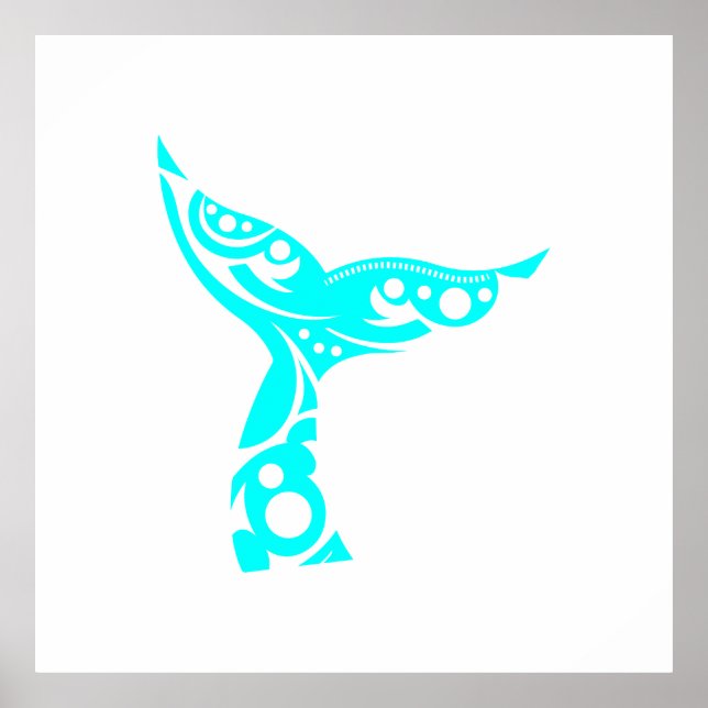 Maori Whale Tail Tribal Tattoo Turquoise Gift Idea Poster (Front)