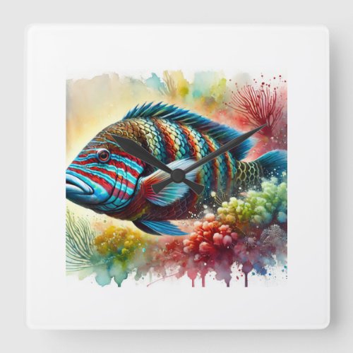 Maori Wrasse 210624AREF109 _ Watercolor Square Wall Clock