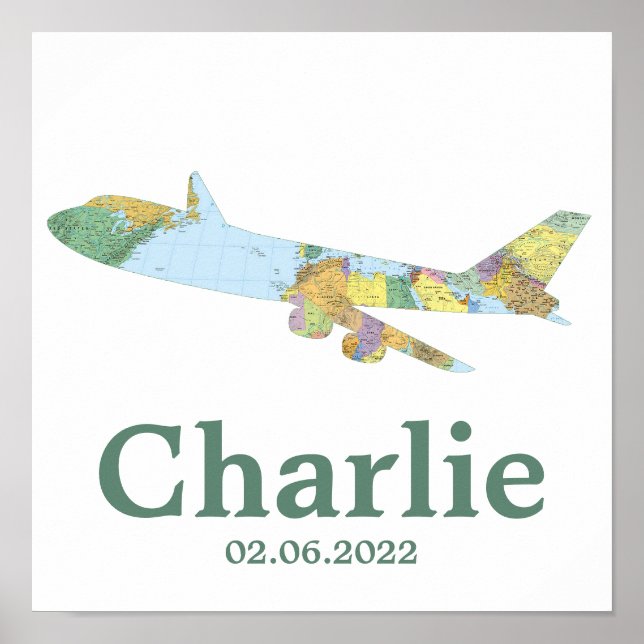 Map Airplane Nursery Decor Personalized  (Front)