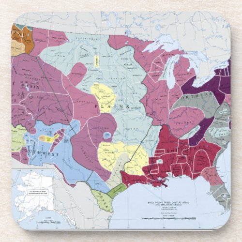 MAP AMERICAN INDIANS BEVERAGE COASTER