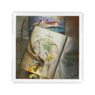 Map And Compass Acrylic Tray