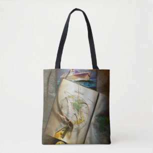 Map And Compass Tote Bag
