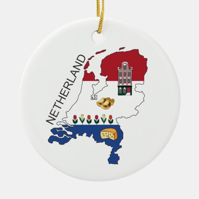Map and Fkag of the Netherlands Ceramic Ornament (Front)