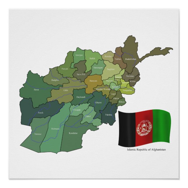 Map and Flag of Afghanistan Poster (Front)
