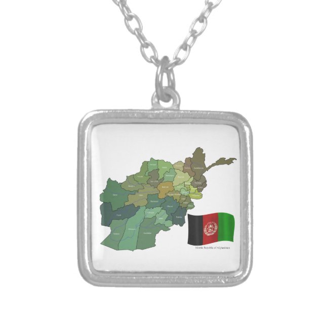 Map and Flag of Afghanistan Silver Plated Necklace (Front)