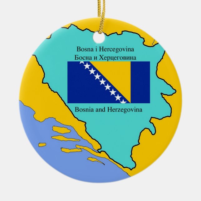 Map and Flag of Bosnia Herzegovina Ceramic Ornament (Front)