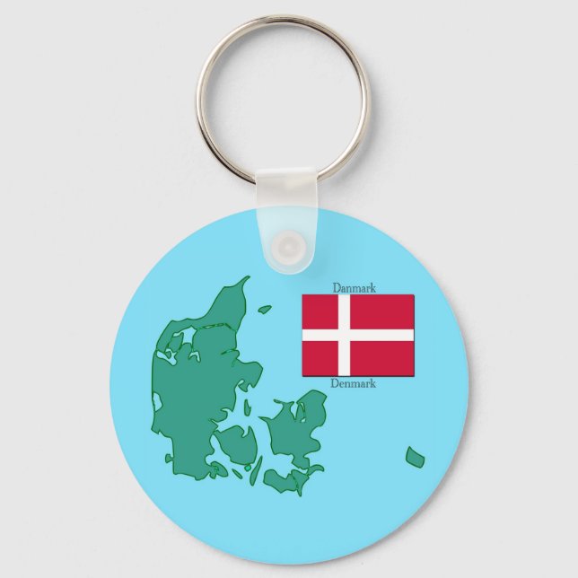 Map and Flag of Denmark Keychain (Front)
