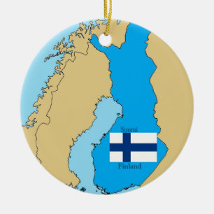 Map and Flag of Finland Ceramic Ornament