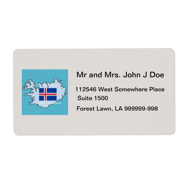 Map and Flag of Republic of Iceland Label (Front)