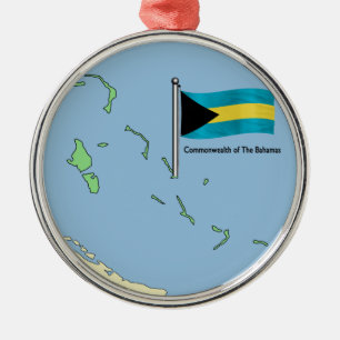 Map and Flag of the Bahamas Metal Ornament