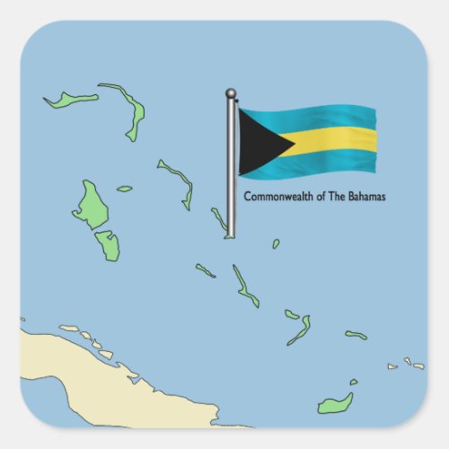 Map and Flag of the Bahamas Square Sticker