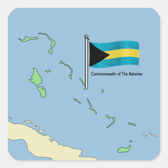 Map and Flag of the Bahamas Square Sticker (Front)