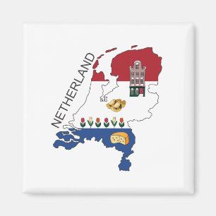 Map and Flag of the Netherlands Magnet
