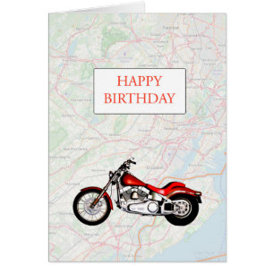 Map and Motorbike Birthday Cards