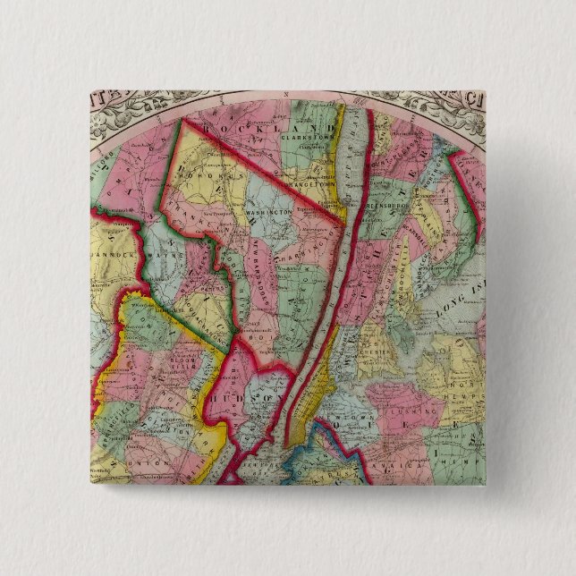 Map Around The City Of New York Pinback Button (Front)