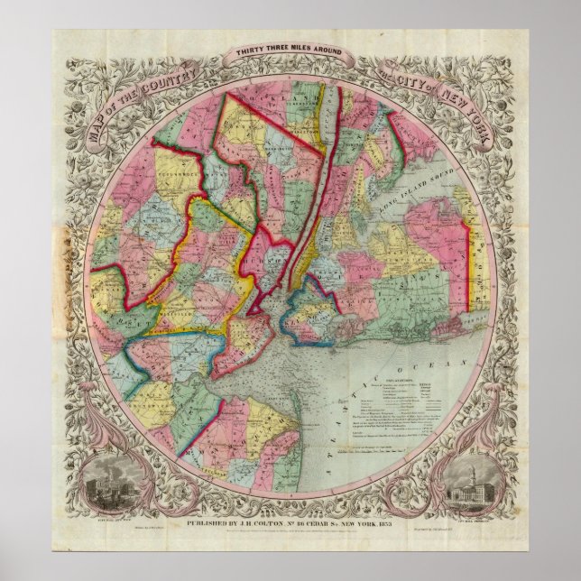 Map Around The City Of New York Poster (Front)