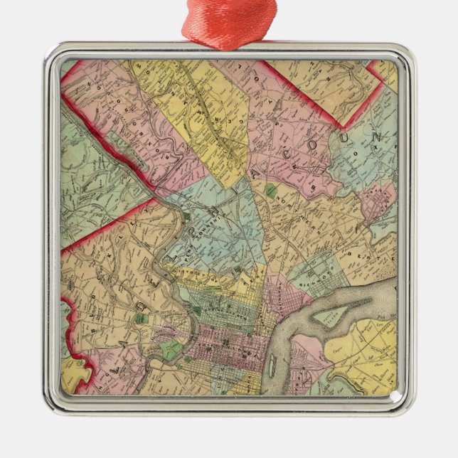 Map Around The City Of Philadelphia Metal Ornament (Front)