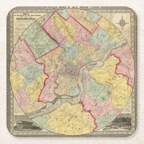 Map Around The City Of Philadelphia Square Paper Coaster