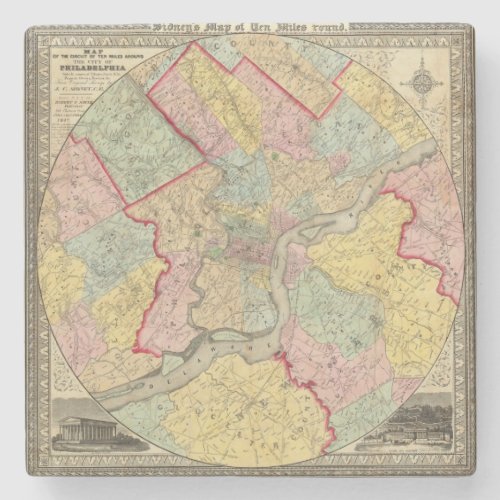 Map Around The City Of Philadelphia Stone Coaster