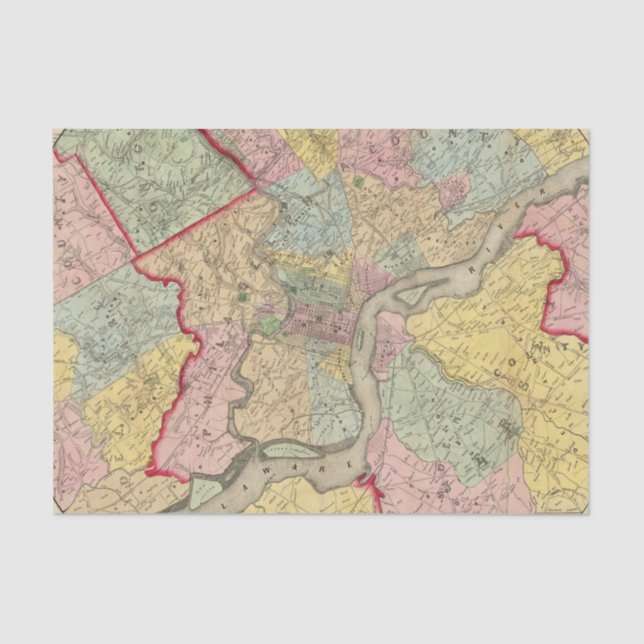 Map Around The City Of Philadelphia Tissue Paper (Front)