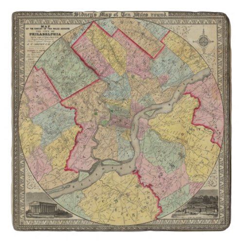 Map Around The City Of Philadelphia Trivet