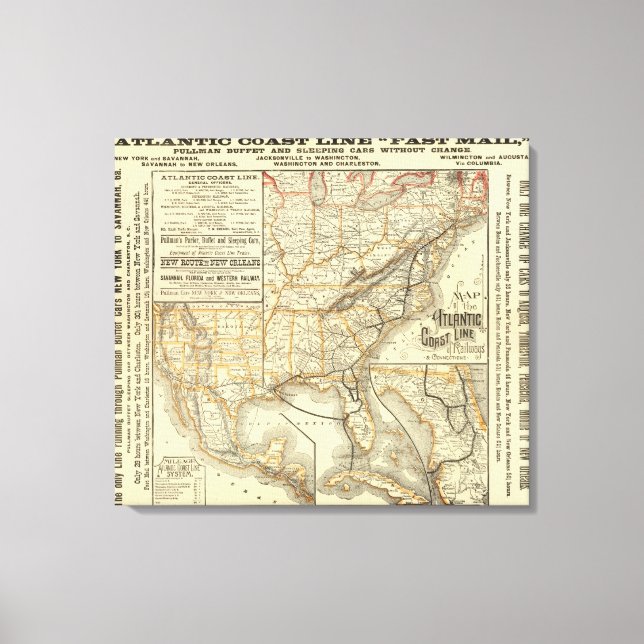 Map Atlantic Coast Line Canvas Print (Front)